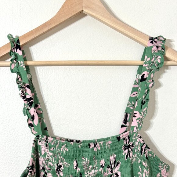 Torrid Smocked Floral Rayon Midi Dress 1X Ruffle Straps Green Cottagecore Easter - Picture 2 of 16